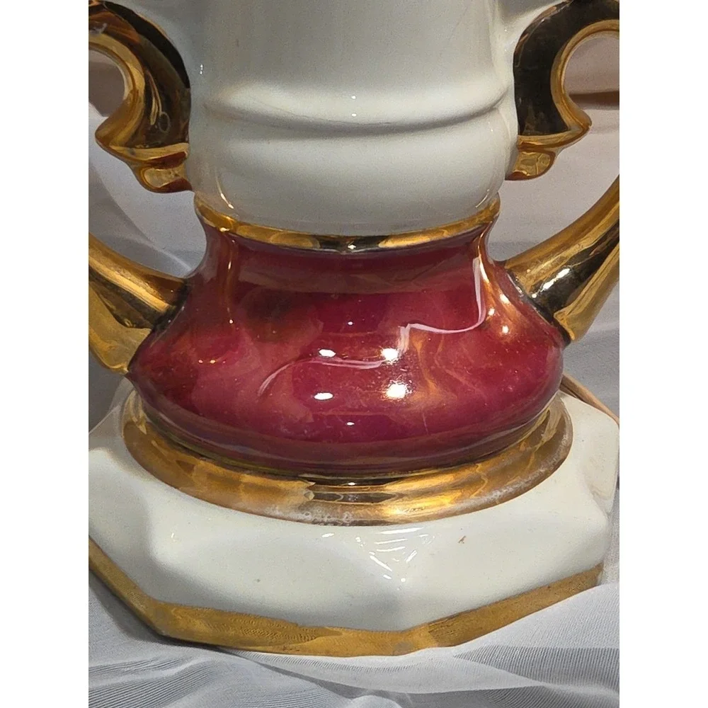 Victorian Style Lamp Worrall Roses Swans Gilded Ceramic 1940s Signed  Wescal Wrk